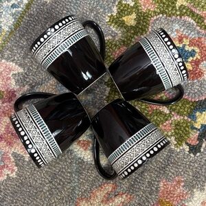 Set of 4 Black Stoneware Mugs | Vintage Style